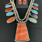 Navajo XL Spiny Oyster Squash Blossom Necklace | Sterling Silver Turquoise | Authentic Native American Handmade | 12702