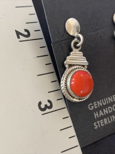 Native American Navajo Red Coral Dangle Earrings | Sterling Silver | 1" | 13113 - Masha USA