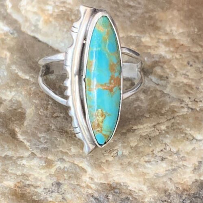 Southwestern Navajo Blue Kingman Turquoise Ring | Sterling Silver | Sz 9 | 13528