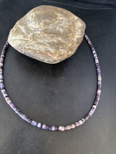 Navajo Sugilite Tube Heishi Necklace | Sterling Silver | 20" | Authentic Native American Handmade | 14517