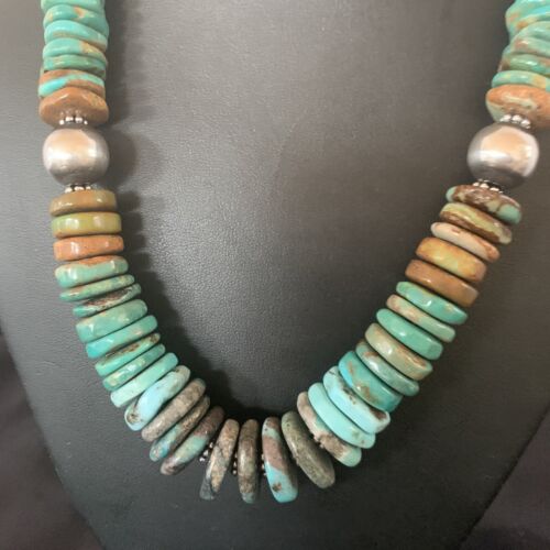 Navajo Blue Green Turquoise Necklace | Sterling Silver | Authentic Native American | 20" | 11928
