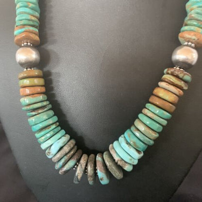 Navajo Blue Green Turquoise Necklace | Sterling Silver | Authentic Native American | 20" | 11928