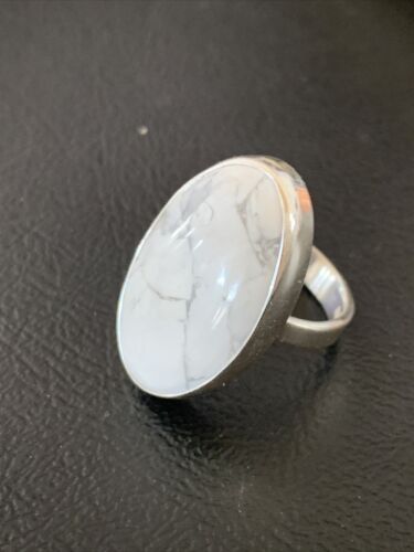 Navajo White Howlite Ring | Sterling Silver | Sz 6.5 | Authentic Native American Handmade | 11607
