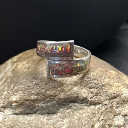 Navajo Sterling Silver Red Opal Inlay Ring | Sz 12.5 | Authentic Native American Handmade | 14583 - Masha USA