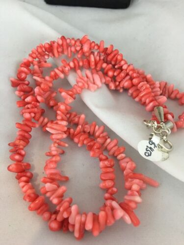 Navajo Native American Coral 2-Strand Bamboo Necklace | Sterling Silver | Southwestern 3253 - Masha USA