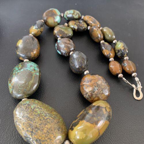 Navajo Graduated Sterling Silver Green Chunky Turquoise Necklace | Authentic Native American | 22" | 1855
