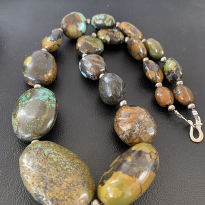 Navajo Graduated Sterling Silver Green Chunky Turquoise Necklace | Authentic Native American | 22" | 1855