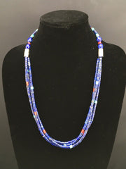 Southwestern Navajo Lapis Turquoise Necklace | 3-Strand | Sterling Silver | 24" | 1332