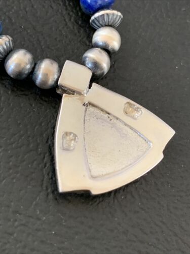 Authentic Native American Sterling Silver Navajo Pearls Necklace with Lapis Inlay Pendant | 01926