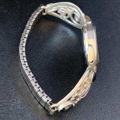 Authentic Navajo Sterling Silver Watch Tips with Black Onyx Band | Women's Feather Design | Native American Jewelry | 14042