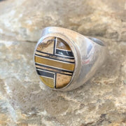 Men's Navajo Black Onyx & Tigers Eye Inlay Sterling Silver Ring | Sz 10 | Handmade Jewelry | 10730