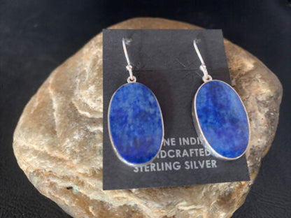 Native American Blue Lapis Lazuli Dangle Drop Earrings | Sterling Silver | 1" | 14091