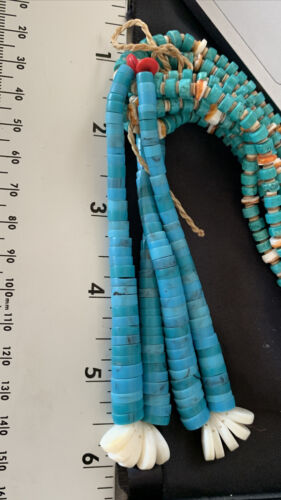 Native American Santo Domingo Spiny Blue Turquoise Shell Jacla Necklace | 5 Strand | 42" | 13189