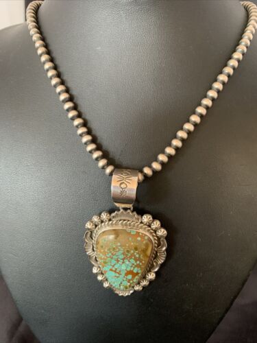 Navajo Blue #8 Turquoise Pendant Necklace | Sterling Silver | Authentic Native American Handmade | 10227