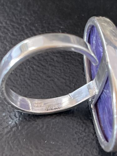 Navajo Purple Charoite Oval Ring | Sterling Silver | Sz 8 Adjustable | Authentic Native American Handmade | 10570