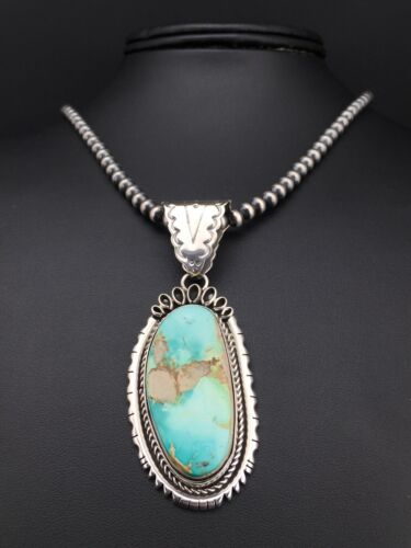 Royston Turquoise Pendant | Navajo Pearls Sterling Silver Necklace | Authentic Native American Handmade | 4820