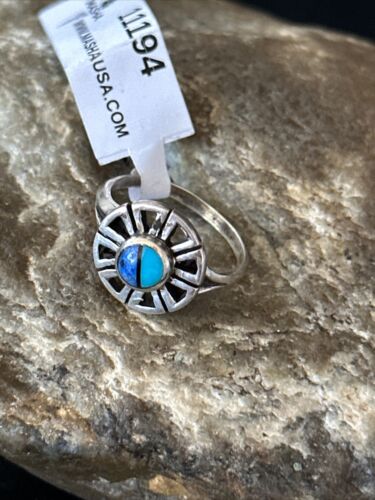 Southwestern Women's Navajo Blue Turquoise Lapis Inlay Ring | Sz 7.5 | 11194