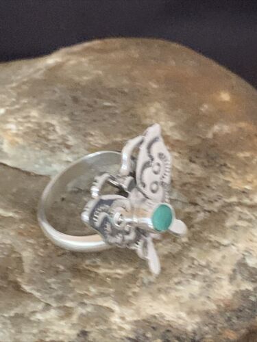 Navajo Blue Turquoise Butterfly Ring | Sterling Silver | Sz Adj 7 | Authentic Native American Handmade | 10676