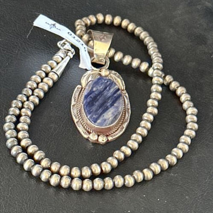 Navajo Denim Lapis Pendant Necklace | Sterling Silver Beads | Authentic Native American Handmade | 1210 - Masha USA