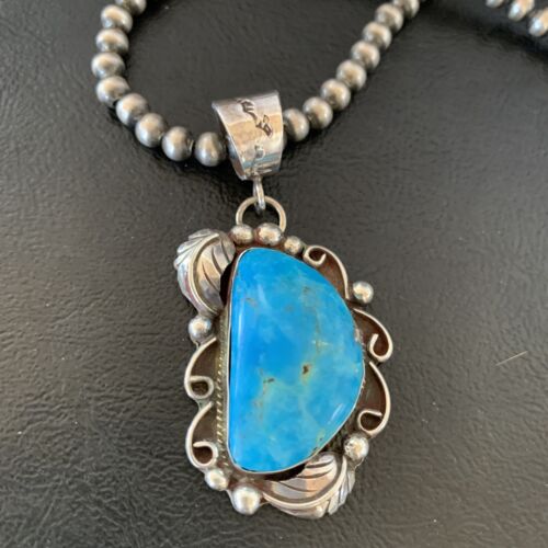 Native American Sterling Silver Blue Kingman Turquoise Necklace Pendant | Women's | 10901