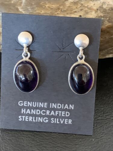 Navajo Black Onyx Post Drop Earrings | Sterling Silver | 0.5" | Authentic Native American Handmade | 12648