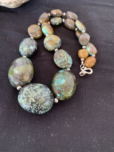 Navajo Graduated Sterling Silver Natural Blue Nugget Turquoise Necklace | Authentic Native American | 22" | 00622