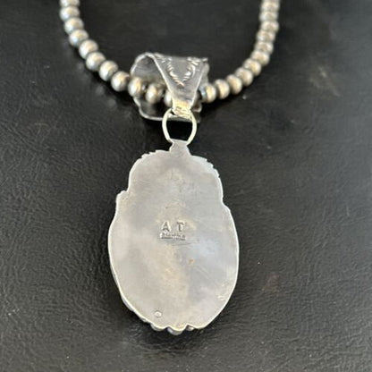 Navajo Pearls Orange Spiny Oyster Necklace Pendant | Sterling Silver | Authentic Native American Handmade | 14719