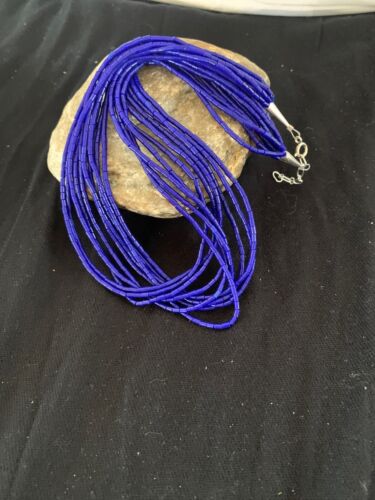 Southwestern Blue Lapis Heishi Necklace | 10 Strand | Sterling Silver | 19" | 2018