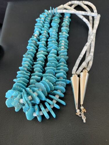 Native American Santo Domingo Howlite Chip Turquoise Necklace | 32" | 11998 - Masha USA