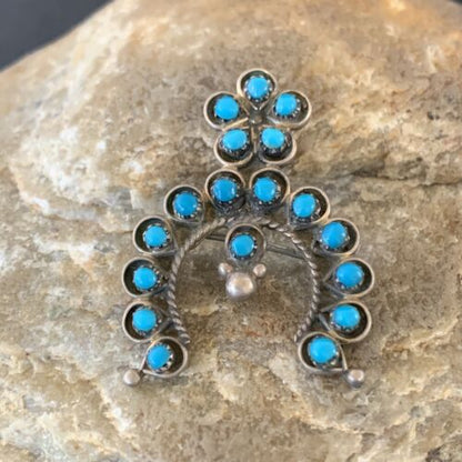 Navajo Zuni Turquoise Pin Pendant | Sterling Silver | Authentic Native American Handmade | 10708