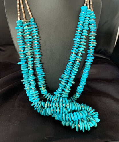 Men's Santo Domingo Blue Kingman Turquoise Shell Necklace | 3-Strand | 40" | 13196