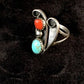Navajo Turquoise & Coral Ring | Authentic Native American Sterling Silver | Multi-Stone | Sz 6.5 | 8714