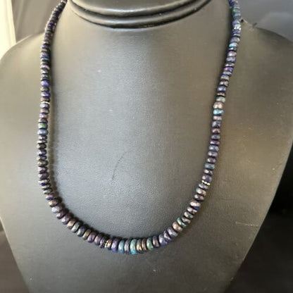 Native American Blue Opal Necklace | Sterling Silver | Navajo Handmade | 18" | 14534
