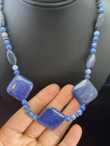 Native American Denim Lapis Strand Necklace | Sterling Silver | Men's 18" | 1753