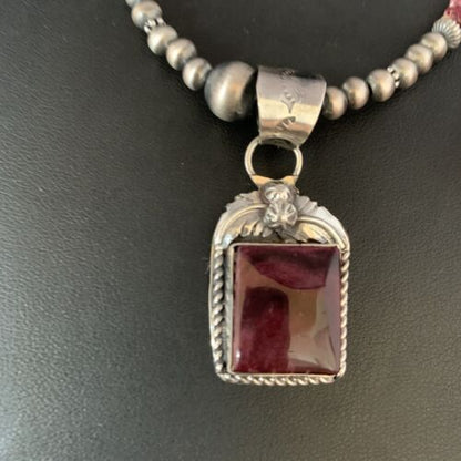 Navajo Purple Spiny Oyster Pendant | Sterling Silver | 20" Necklace | Authentic Native American Handmade | 13655