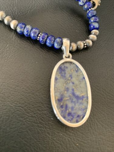 Native American Navajo Blue Lapis Pendant Necklace | Sterling Silver | 11915