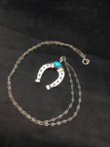 Navajo Blue Turquoise Naja Pendant Necklace | Sterling Silver Chain | Authentic Native American Handmade | 4466