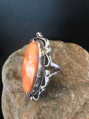 Men's Navajo Spiny Oyster Ring | Sterling Silver | Sz 8.5 | Authentic Native American Handmade | 8150
