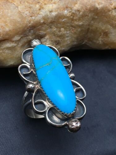 Southwestern Men's Blue Turquoise Ring | Navajo Sterling Silver | Sz 10.5 | Authentic Native American Handmade | 4055