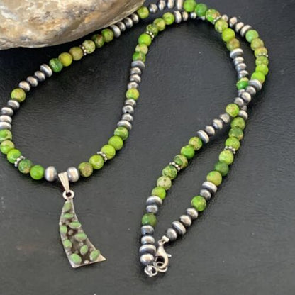 Navajo Green Gaspeite Turquoise Multi-Stone Pendant | Authentic Native American Sterling Silver | 12269