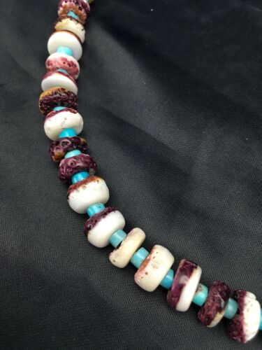 Navajo Purple Spiny Oyster & Turquoise Bead Necklace | Sterling Silver | Authentic Native American Handmade | 22" | 2617