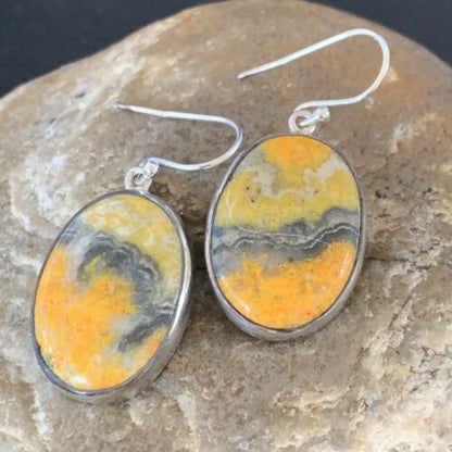 Native American Navajo Bumblebee Jasper Earrings Set | Sterling Silver | Handmade | 12028
