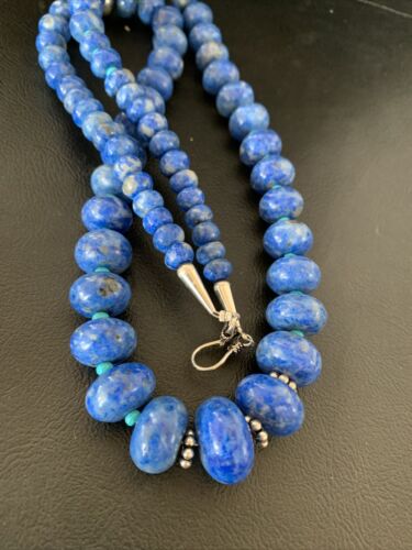 Graduated Blue Denim Lapis Turquoise Necklace | Navajo Sterling Silver | Authentic Native American | 28"