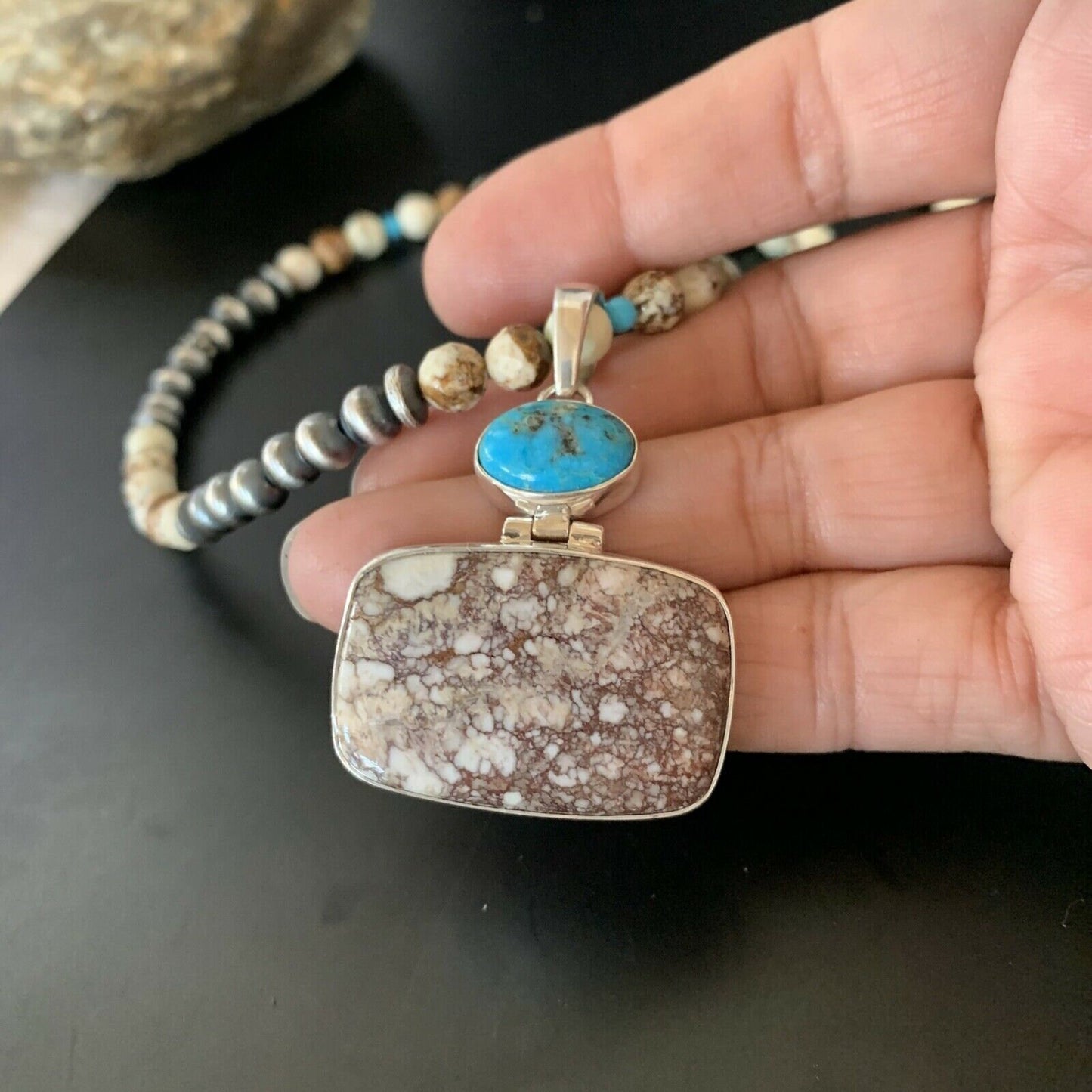 Navajo Multi-Stone Wild Horse Turquoise Necklace Pendant | Sterling Silver | Authentic Native American Handmade | 11375