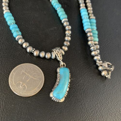 Navajo Blue Turquoise Pendant Necklace | Sterling Silver | Authentic Native American Handmade | 13826