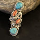 Navajo Turquoise Spiny Oyster Multi-Stone Ring | Authentic Native American Sterling Silver | Sz 8 | 14496