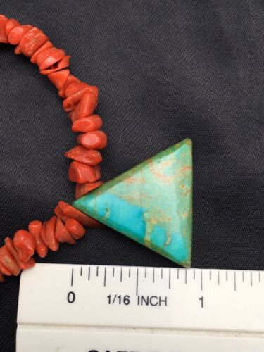 Kingman Turquoise and Coral Pendant Necklace | Sterling Silver | Old Pawn | 19" | 4008