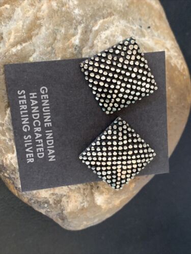 Old Pawn Southwestern Sterling Silver Stud Earrings | Diamond Cut | 1" | 12991