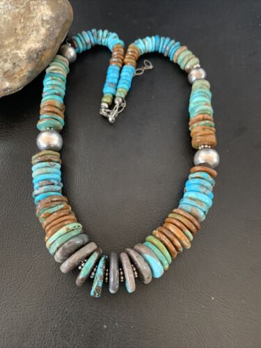 Navajo Blue Green Turquoise Necklace | Sterling Silver | Authentic Native American | 20" | 12910 | Graduated