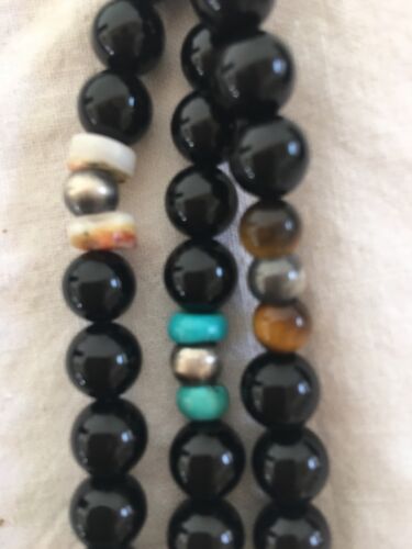 Turquoise Black Onyx 3 Strand Navajo Sterling Silver Necklace | Native American | 21" |  319